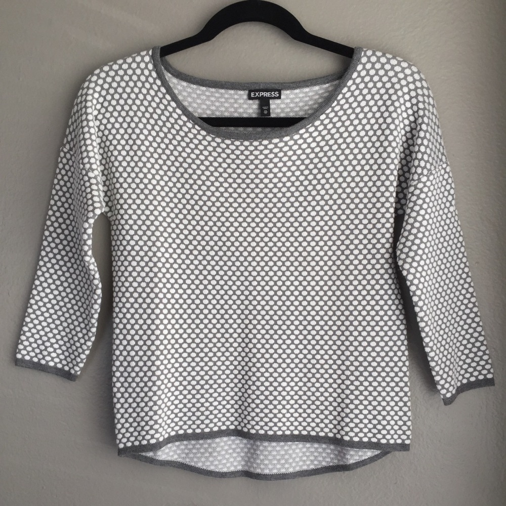 Express Gray/White Polka Dot Sweater Sz XS